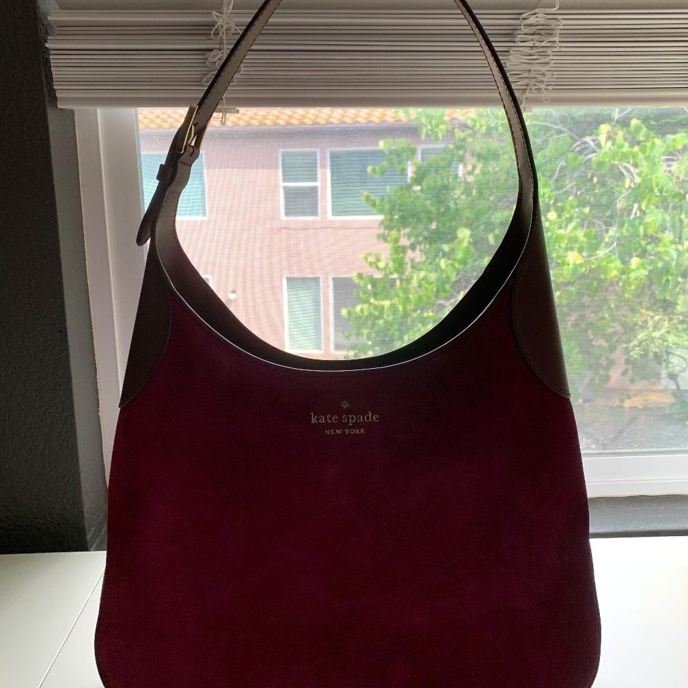 Kate Spade Aster Suede Shoulder Bag in Deep Cardinal - New